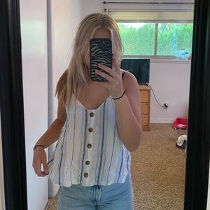 blue and white stripped tank top